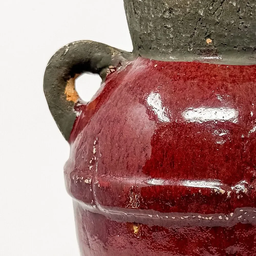 Vintage Rustic Studio Pottery Vase Oxblood Red Folk Art Handcrafted 12”